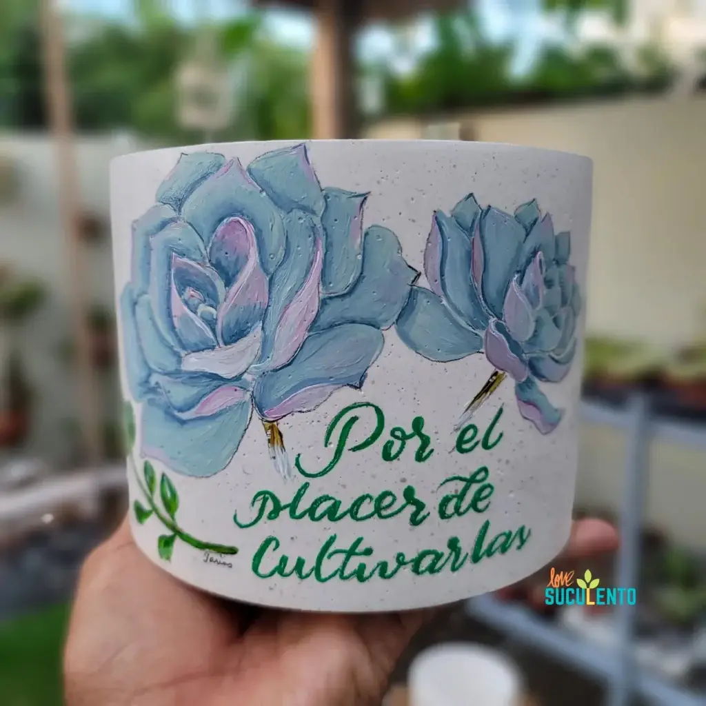 Maceta de cerámica pintada a mano «Por el placer de cultivarlas»